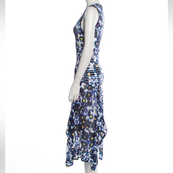 Fuzzi by Jean Paul Gaultier Floral Striped Mesh Whimsigoth Midi Dress - Picture 3 of 6